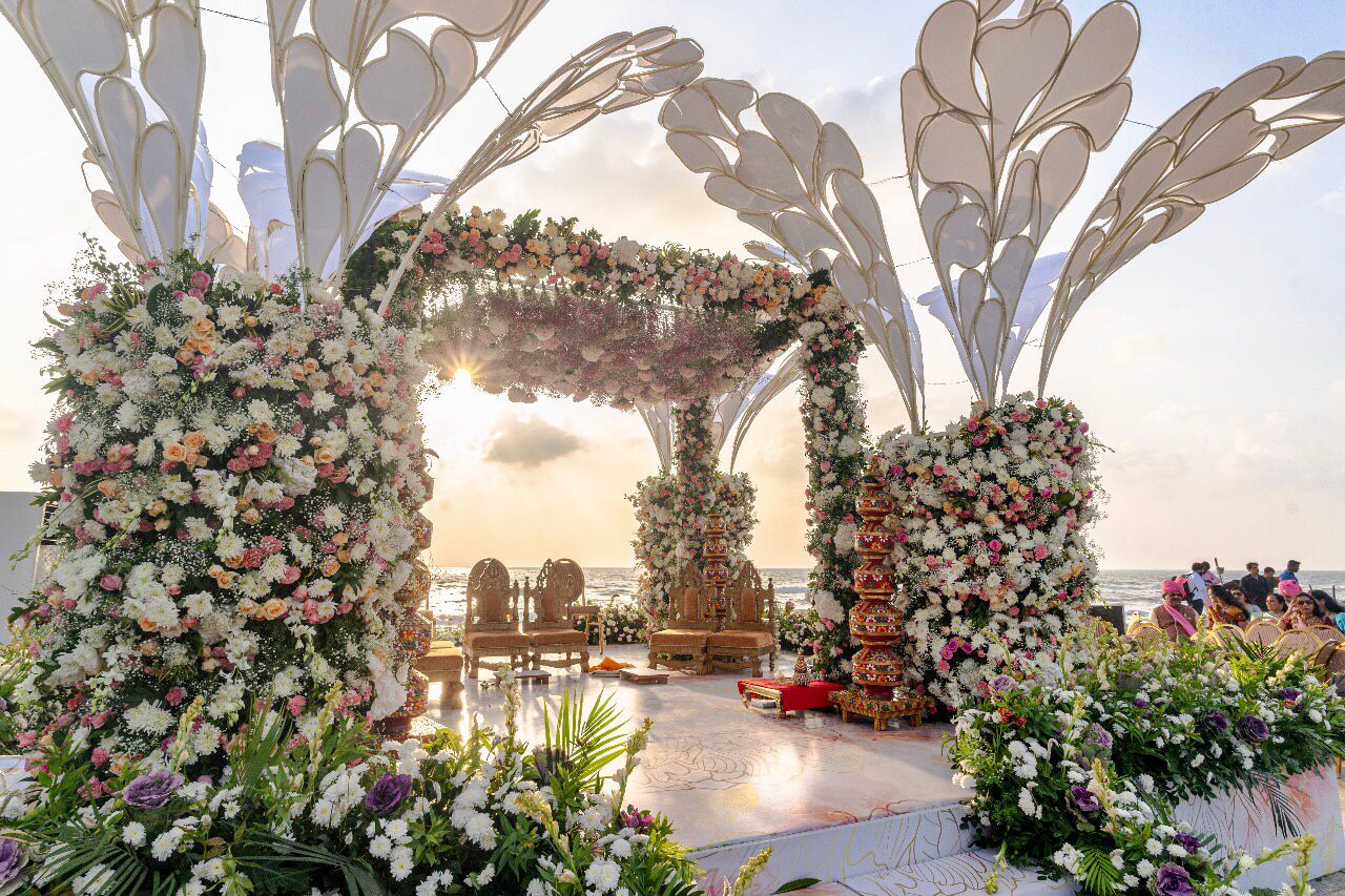 sunrise beach wedding decor at a kaldan samudhra wedding