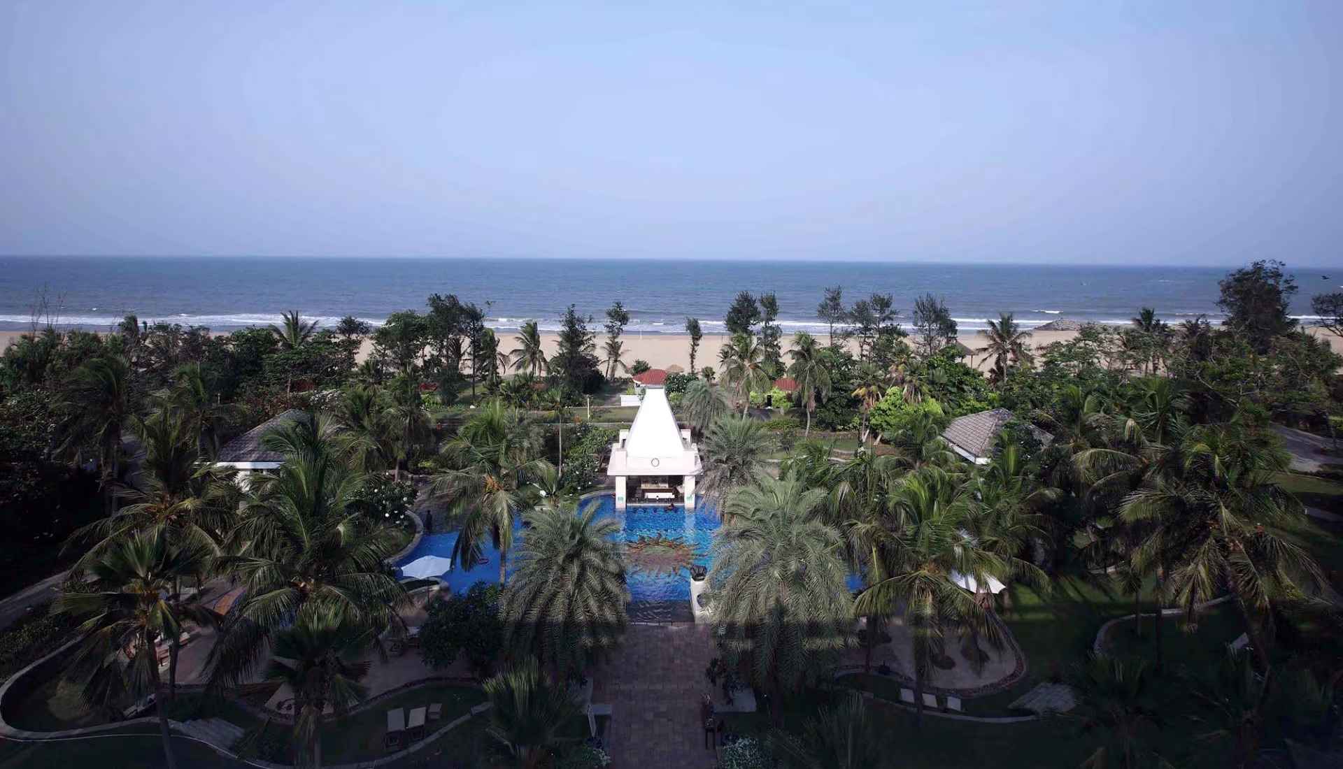 Aerial view of Taj Fisherman's Cove Kovalam with pool and beach