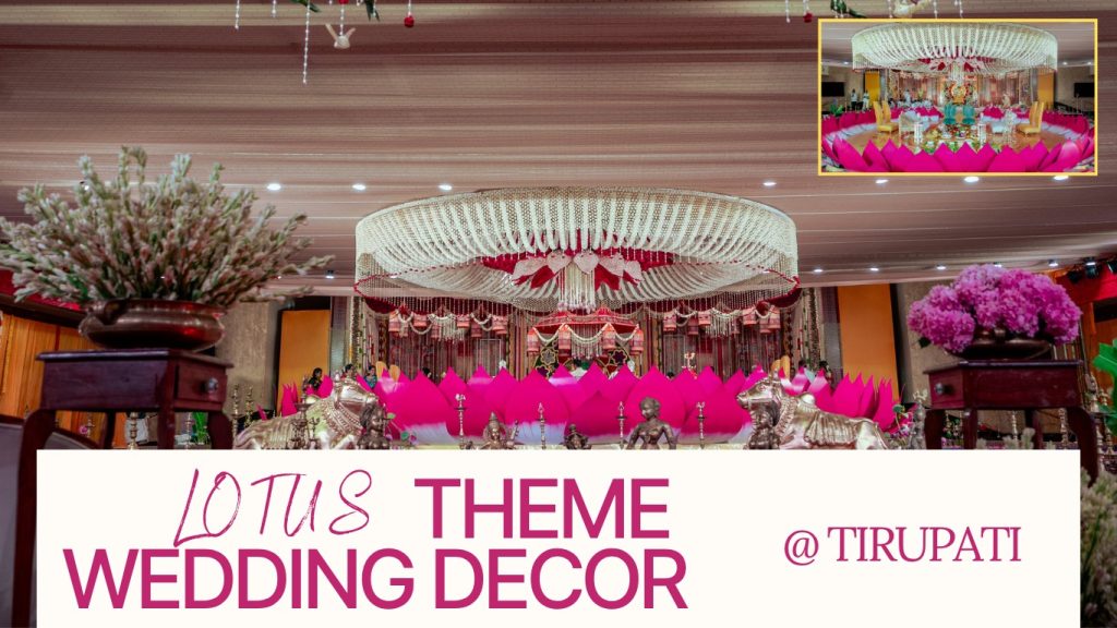 Grand-Indian-Wedding-Decor-with-Lotus-Theme-featuring-Intricate-White-Floral-Chandelier-Bright Pink Lotus Accents