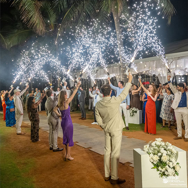 Luxury destination beach wedding setup by Mariage Colours at one of the best beach resorts in Mahabalipuram, featuring an oceanfront lawn venue with premium floral decor.